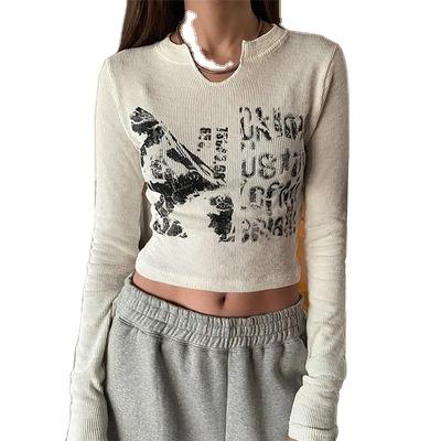 China Anti-pilling casual vintage nc y2k graphic design printing women's crop long sleeve top t-shirt for sale