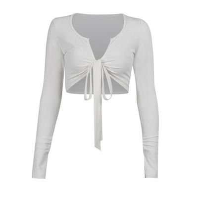 China Fashion y2k anti-pilling vintage solid color casual loin bow women girdle long slim crop top T-shirt for sale