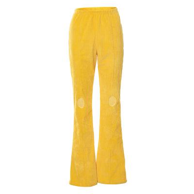 China Breathable Yellow Solid Color Corduroy Knee Hole Casual Women Flare Long Loose Pants for sale