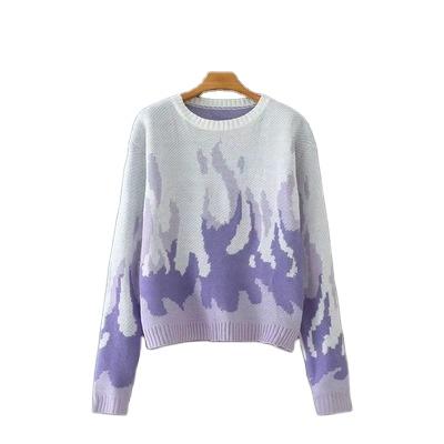 China hio casual hop Anti-wrinkle ns y2k loose purple flame punk flame knitted women sweater sweater coat for sale