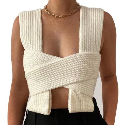 China HOT Selling Items New Arrivals Anti-Wrinkle Women Knitted Sweater Bandage Crop Vest Backless Sleeveless Top for sale