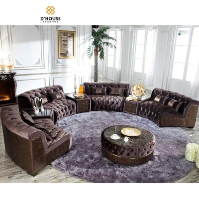 China High End Italian Modern Tufted Fabric Velvet Button Circular Round Shape Sectional Modular Half Sofa for sale