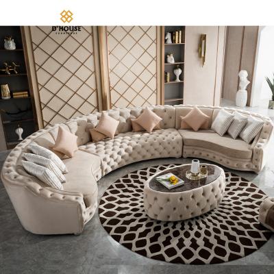 China Modular Italian Luxury Designer Velvet Chesterfield Fabric Modular Upholstered Modern Corner Curved Sectional Sofa for sale