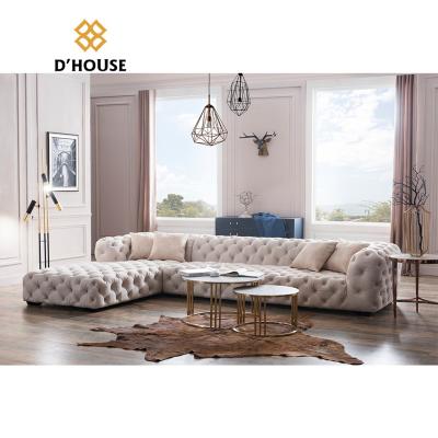 China Modular Italian Modern Luxury Living Room Sofa Set Corner L Shaped Fabric Button Fabric Velvet Modular Sectional Sofas for sale