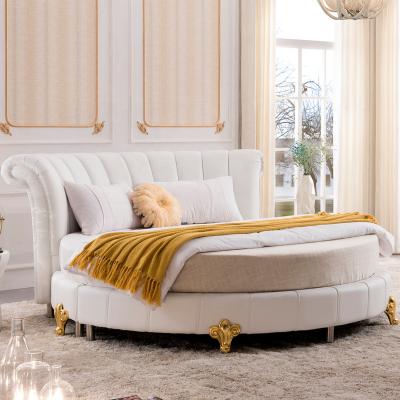 China Italian Modern Contemporary Sofa Bed Bedroom Designs Button Circle Pure White Genuine Leather Large Round Bed for sale