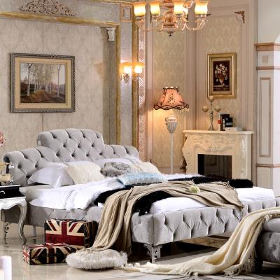 China Modern Italian Sofa Bed Bedroom Furniture Button Back High Tufted Gray Velvet Queen Luxury Leather Upholstered Double Bed for sale