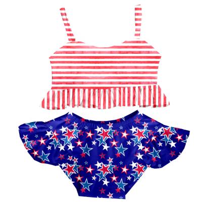 China Girls Front Baby Kids Bikini For 4th of July Swimwear Tie Side Design Breathable Custom Girls for sale