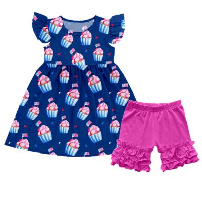 China Factory Formal Pearl Ruffle Boutique Kids Matching Panties Kids Cake Printing Outfits Baby Toddler Girls Clothes for sale