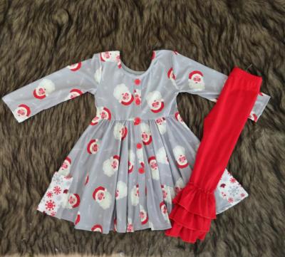 China Anti-static children's clothing wholesale boutique printed dress complements the match cotton pants outfit American Christmas children's baby clothes sets for sale