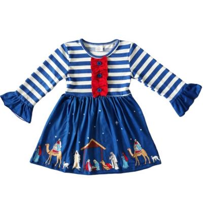 China Anti-Static Print Children's Nativity Christmas Girls Clothes Holiday Baby Kids Dress Up for sale