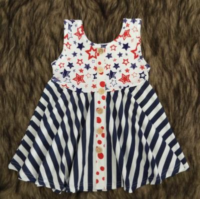 China Boutique 4th of July Toddler Girls Star Print Stripe Summer Independence Day Anti-Static Kids Dress Baby Boutique Wholesale Clothes for sale