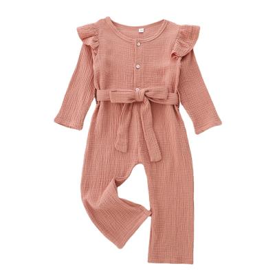 China New soft children's wear autumn cotton and canvas children's overalls solid color children's belt long-sleeved overalls for sale