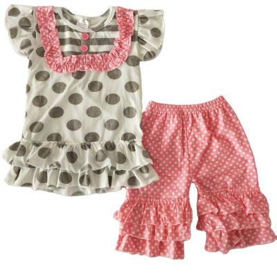 China New Summer Formal Outfit Girls Clothes Polka Dot Printed Ruffle Panties Top Outfits for sale