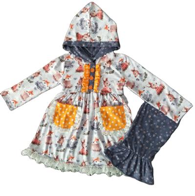 China Formal Fox Print Girls Redo Boutique Clothing Sets Fall Children Outfits for sale