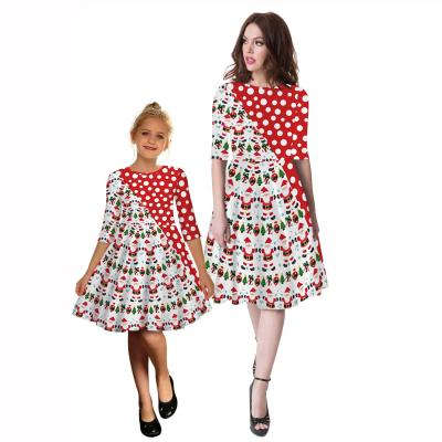 China Fall 3/4 Sleeve Print Anti-Static Fabric Dresses Mom And Daughter Matching Clothes for sale