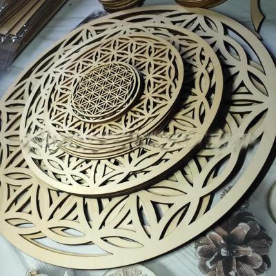 China India Spiritual Custom Home Decor Sacred Geometry Carved Wood Craft Engraved Mandala Wall Art for sale