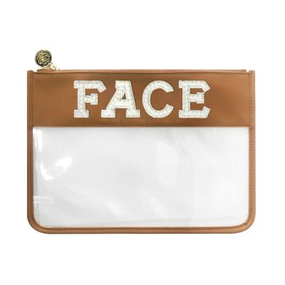 China Fashion New Arrivals PVC PU Makeup Bag Transparent Leather Cosmetic Packing Custom Logo Makeup Case Brown Cosmetic Bag for sale