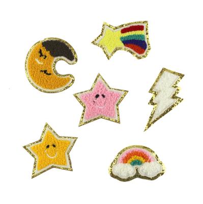 China Sew-on Iron-on Sticker Patch Logo Embroidery Chenille Custom STAR CLOUD BOLT Patch for sale