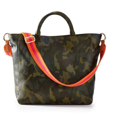 China Other Custom Women Handbags Camouflage Camouflage PU Leather Shoulder Cross - Body Tote Bag With Changeable Stripe Ties Insert Pocket for sale