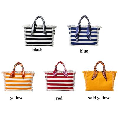 China 2022 Spring Lady Beach Canvas Handbags Tote Hand Bag Tassel Fringe Shopping Cross - Body With Sashes for sale