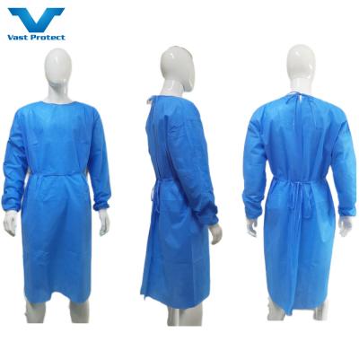 China 120 X 140cm Disposable Blue PPE Waterproof Anti Static SMS Fabric Level 2 3 Isolation Gown for sale