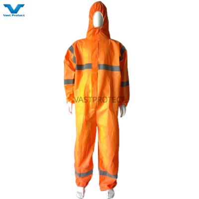 China Type5 6 Industrial PPE Orange SMS Disposable Coveralls Waist Style Customized Request for sale