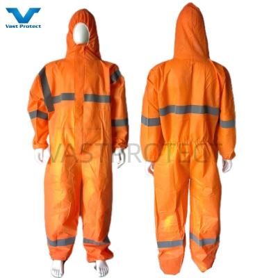 China 56GSM SMS Tyvek Industrial Protective Type5 6 Coverall without Shoe Cover Reflective for sale