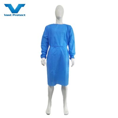 China Einweg-Chirurgie-Kleid SMS aus nicht gewebtem Gewebe Wasserdichtes Isolationskleid mit Logo-Druck zu verkaufen