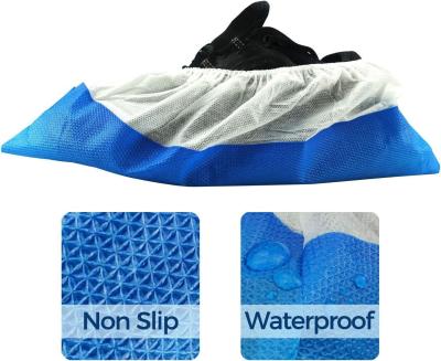 China Protective Medical Waterproof PE CPE Nonwoven PP Anti Slip Blue Disposable Shoe Cover for sale