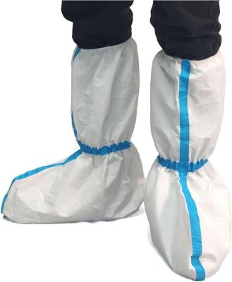 China Disposable Boot Cover Dustproof Sterile Micro-Porous Sf White With Blue Line 15*39cm for sale