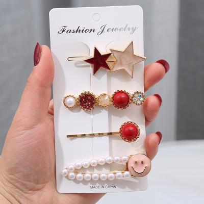 China Hairpin fashion temperament girl candy color new side hits broken diamond pearl edge crystal clip 4 piece set for sale