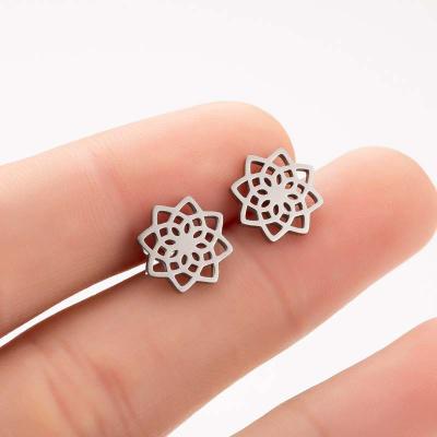 China Trendy And Simple Fashion Simple Flower Earrings Women's Stainless Steel Snow Lotus Hollow Stud Earrings for sale