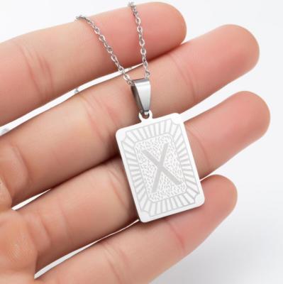 China 2021 New Fashion Simple Retro Badge Women's Stainless Steel 26 English Letters Pendant Necklace for sale