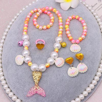 China Europe factory direct sales children's pearl necklace bracelet set mermaid tail necklace girl baby accessories wholesale for sale