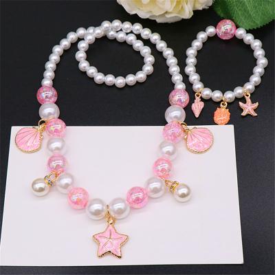 China Wholesale Europe Korean Children's Pearl Necklace Bracelet Set Shell Ocean Series Necklace Girl Baby Accessories for sale