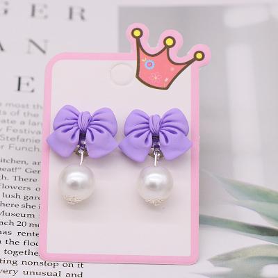 China Cute children's clip no ear hole EARRINGS bow earrings CUTE drop pearl earrings little girl jewelry for sale