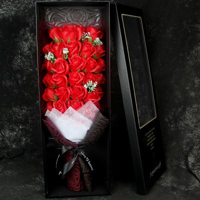 China Elegant birthday gift for girls new simulation soap flower 33 roses bouquet soap flower gift box for sale