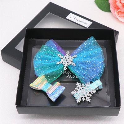 China Europe Children's Hair Set Ice Snow Princess Elsa Hairpin Gift Box Set Korean Headdress Big Bow for sale