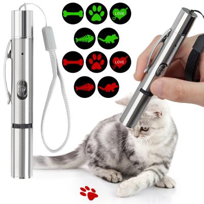 China Metal Viable Cat Interactive Laser Stick Durable Light Model Laser Toy Funny Cat Laser Toy USB Pet LED Red and Green for sale