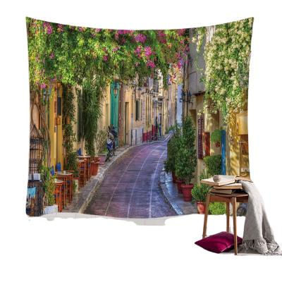 China Custom European City Decor Digital Printed Wall Hanging Tapestry Blanket Home Custom for sale