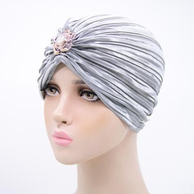 China New Fashion Soft Women's Amazon Diamond Match Silk Sleep Hat Golden Head Wraps Outdoor Muslim Turban India for sale