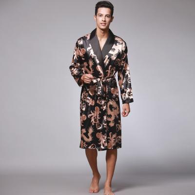 China Border source breathable ice silk men's long-sleeved pajamas, long long robe, long robe, home service factory wholesale for sale