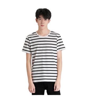 China wholesale fashionable men's clothing black and white striped men's T-shirt cotton round neck T-shirt Anti-wrinkle short-sleeved loose fit clothing for sale