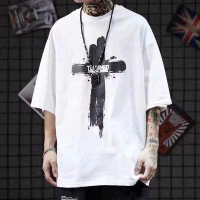 China Breathable Street Personality Cross Printed Short Sleeve Tee for sale