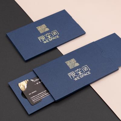 China Recyclable Creative Black Drawer Credit Card VIP Gift Box 2021 Membership Card Packaging Recyclable Creative Black Paper Sliding Box for sale