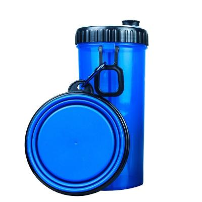 China Automatic Portable Multi-Function 2 In 1 Outdoor Convenient Dog Bottle Water And Food Pet Bottle With Feeder Bowl for sale