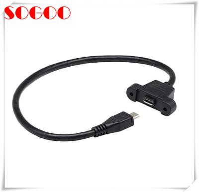 China Micro USB Panel Mount Cable / Male To Micro Female Ear Screw Install for sale