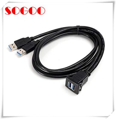 China Dual USB 2.0 A Female Socket Panel Mount to 2 USB A Male Extension Cable for sale