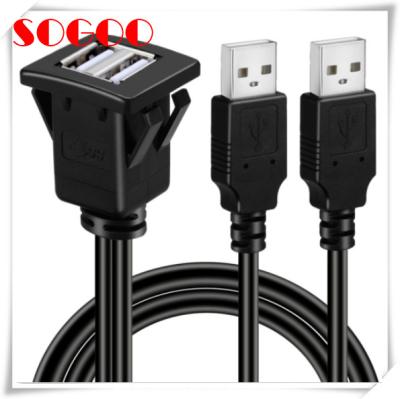 China Dual Ports Square USB Panel Flush Mount Cable USB 2.0 Male To Female With Buckle for sale