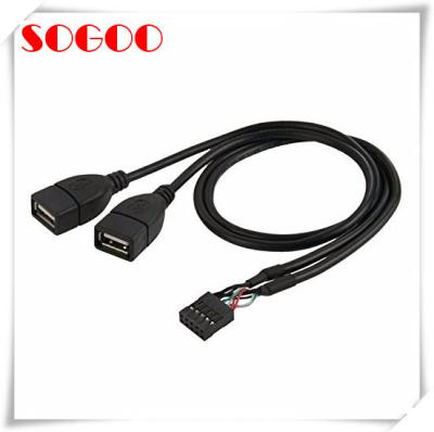 China Black Motherboard USB Cable Dual USB A Female To 10 Pin Housing Cable for sale